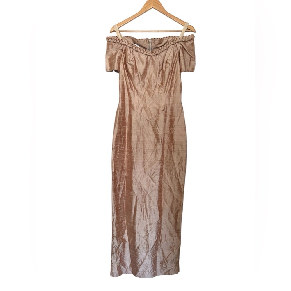 Watters & Watters Vintage Braided Beige/Tan Silk Formal Cocktail Dress - Size 4